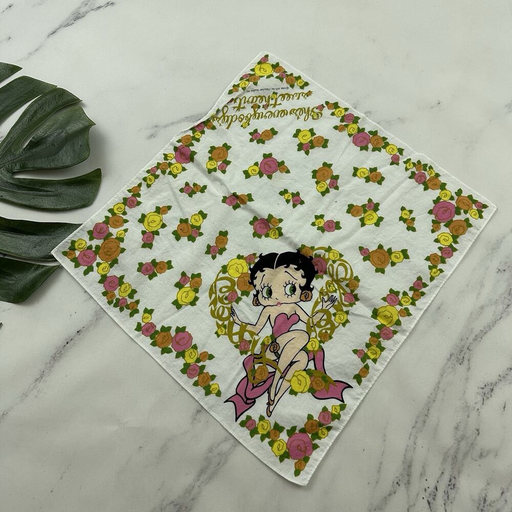 Betty Boop Vintge 90s Floral Bandana White Pink Everybodys Sweetheart Scarf